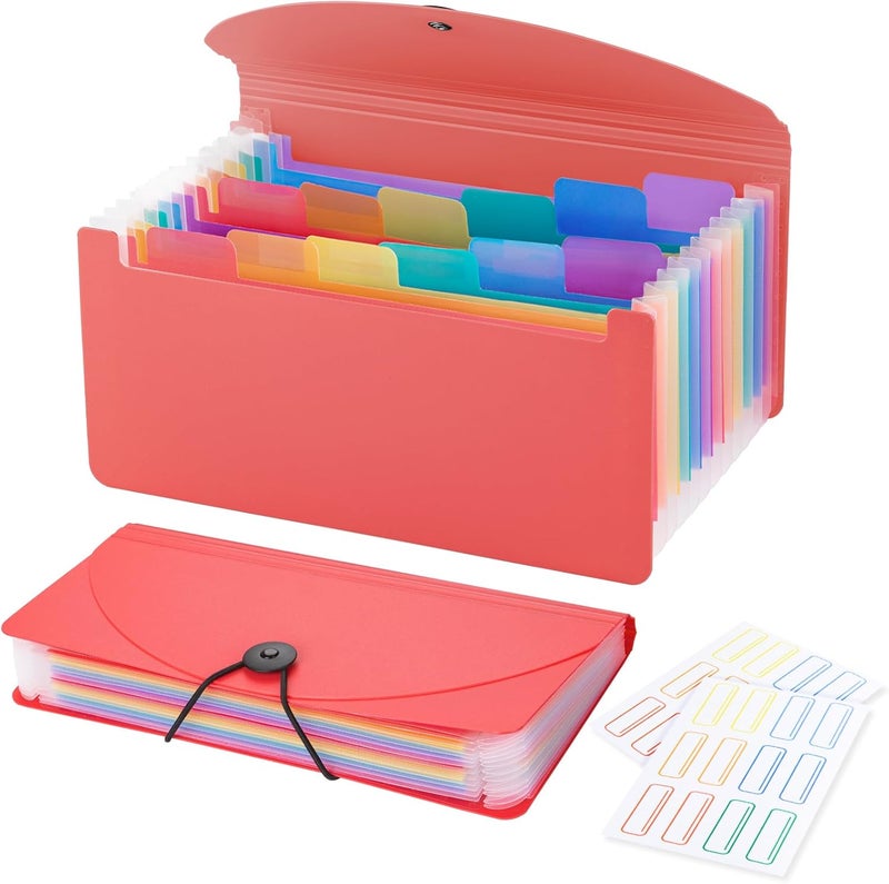 RIEJIN 13 Pocket A6 Receipt Organizer, 2 Pack Small Accordion File Organizer, Coupon Organizer with Labels - Pink - Image 1